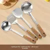 Punho de grão de madeira de aço inoxidável panela espátula colher de sopa de fritura pá colander isolamento térmico utensílios de cozinha cozinha jogo de cozinha