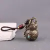Presente de sino de cabaça feito de latão puro, sino de cabaça para boa sorte e prosperidade, pequeno ornamento oco vintage feito à mão para carro