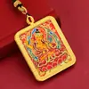 Collar Colgante Thangka de Xizang Semi-Pintado a Mano con Pintura Dorada de las Ocho Deidades Guardianas, Dios Amarillo de la Riqueza, Doce Signos del Zodiaco