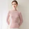 Suéter de cashmere puro 2026 inverno novo feminino gola redonda slim fit camisa base estilo doce suéter de tricô canelado