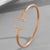 Pulsera clásica de doble T con apertura de diamantes, sin color, combinable con todo, nueva moda con letras transfronterizas