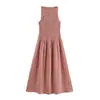 Vestido de Verão Europeu e Americano Fengchun Feminino Novo de Comprimento Médio com Gola Redonda, Xadrez e Sem Mangas 11206