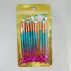 Conjunto de 10 Pincéis de Maquiagem, Pincel Grande e Pequeno de Peixe para Base, Pincel de Olho Cauda de Peixe em Cor Gradiente, Ferramenta de Beleza, 11 Peças Sereia