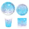 Mm210 Copo de Nieve Azul Tema Fiesta de Invierno Navidad Vajilla para 8 Personas Set de 4 Piezas Plato de Papel Vaso de Papel