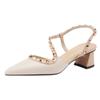 Sandalias de tacón grueso con remaches puntiagudos Wan Zi Yan para mujer, novedad de verano 2024, Baotou, tacones altos de boca baja para mujer, primavera