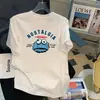 Camiseta de Manga Corta Marca de Moda Camiseta para Hombre Talla Grande para Hombre Holgada Cuello Redondo Estampada Estilo Coreano Top de Moda Ins Comercio Exterior Transfronterizo