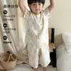 Pijama de Algodón de Bambú Gasa Clase A para Niños, Estilo Delgado de Verano, Ropa de Casa para Niños y Niñas, Ropa para Aire Acondicionado para Niños y Niñas