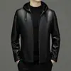 Outono Transfronteiriço Nova Jaqueta de Couro Roupas de Couro Importadas Jaqueta de Couro Casual Masculina Cor Sólida Curta com Capuz