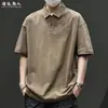 Camisa Polo de Algodão Puro Estilo Americano Camiseta Masculina de Manga Curta Verão 2026 Novo Estilo Solta Tamanho Grande Gola Lapela Roupa da Moda