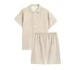 Pijama Muji de Algodão Fio de Camada Dupla com Shorts de Manga Curta para Homens e Mulheres Primavera e Verão Estilo Japonês Sem Costuras Laterais 100% Algodão Roupa de Casa Seção Fina