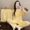 Pijama de Algodão Estilo Ins Moda Estampa de Leopardo Coração Nuvem Feminina Verão Manga Curta Roupa de Casa Conjunto de Três Peças Foto Real Atacado