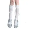 Calcetines de Verano Finos Estilo Japonés Calados JK a Media Pantorrilla para Mujer, Estilo Pura Tentación, Calcetines de Pantorrilla con Lazo Azul Lolita