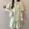 Conjunto Deportivo Casual Bordado Estilo Coreano Talla Plus para Mujer, Conjunto de Dos Piezas de Camiseta de Manga Corta y Shorts Holgados Estilo Coreano