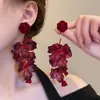 Aretes Largos de Rosa Roja, Aretes Retro Exagerados Estilo Vacacional para la Playa, Aretes de Bata para Mujer, Súper Hada