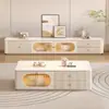 Modelo nuevo estilo Ins color crema para casas pequeñas, juego de mueble de TV y mesa de centro moderno y simple de vidrio templado para la sala de estar