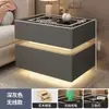 Mesita de noche inteligente de madera maciza, mesita de noche minimalista moderna, estilo dormitorio crema, mueble de almacenamiento multifuncional para el hogar de lujo ligero