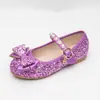 Sapatos de Princesa Roxos com Laço para Meninas para Eventos Formais, Sessões de Fotos e Festas, Sapatos Individuais Doces Brilhantes com Pérolas Baixos