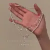 "Zhu Zhu Girl Mariposa Rosa" Collar de Perlas para Mujer 2025 Nuevo Estilo Cadena de Clavícula Doble Capa de Alta Gama