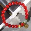 Pulseira DIY de Cinábrio para Mulheres 8mm Laço Único Envolto no Dedo Pulseira de Contas Macia Tendência com Pingente da Sorte Joias