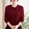Suéter de tricô gola redonda para mulheres de meia-idade, top estiloso para mulheres de meia-idade e idosas, novo suéter de lã para primavera e outono para mulheres