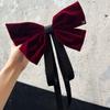 Horquilla de pelo con lazo extragrande de terciopelo rojo retro francés, estilo princesa, con clip de resorte para la parte trasera, para otoño e invierno, nueva prenda para mujer.