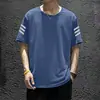 Camiseta de malla de seda helada de manga corta para hombre, ajuste holgado de verano, cuello redondo, talla grande, camisa versátil casual para hombre, moderna