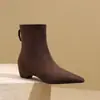 Botines de Tobillo de Gamuza con Punta Fina Estilo Retro Coreano para Mujer 2026 Nueva Llegada de Otoño Cremallera Trasera Tacón Grueso Elásticos Adelgazantes Botas de Moda