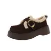 Sandálias Birkenstock Originais de Couro com Solado Grosso para Mulheres, Sapatos de Algodão Quente com Forro de Lã para Outono e Inverno, Mocassins de Lã de Cordeiro