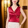 Verano Nuevo Estilo Estilo Nacional Cuello en V Hebilla Sin Mangas Chaleco Interior Lujo Ligero Elegante Top Interior de Satén para Mujer Trendy