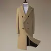 Abrigo de lana para hombre de otoño e invierno, gabardina larga de doble botonadura hasta la rodilla con forro desmontable de plumón de ganso