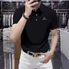 Polo bordado de manga corta para hombre, marca francesa de alta gama, corte slim, alta elasticidad, fresco y casual, nuevo modelo de verano