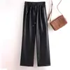 Pantalones de pierna ancha color marrón otoño para mujer, nuevo modelo 2026, de cintura alta, que estilizan la figura, adelgazantes, elásticos, holgados, de corte recto, pantalones de cuero casual a la moda
