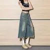Jeans de Pierna Recta Rasgados de Siete Puntos de Tamaño Pequeño Estilo Retro Americano para Mujer Verano 2026 Nuevos Pantalones Holgados de Pierna Ancha de Longitud Media