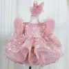 Vestido de princesa color champán transfronterizo de AliExpress para niñas, diseño infantil de manga larga con lentejuelas, vestido de fiesta de cumpleaños de lujo ligero