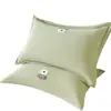 Funda de almohada para adulto 100% algodón cepillado, funda de almohada de algodón puro bordada con toalla para estudiantes y niños, funda de almohada individual de hotel, color liso A