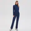 Novo conjunto de roupas esportivas de fitness respiráveis e elásticas, justo, para corrida ao ar livre e yoga, com calças levemente boca de sino, para mulheres, transfronteiriço