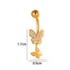 Piercing de Umbigo Henson em Aço Inoxidável com Zircônia Inlaid de Cobre, com Pingente de Borboleta e Franja, Piercing de Umbigo Estilo Europeu e Americano Transfronteiriço