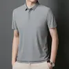 Camisa Polo de Hielo de Seda de Alta Gama sin Costuras de Talla Grande para Hombre, Multicolor, Marca de Tendencia Verano 2025, Polo de Cuello de Solapa, Manga Corta de Negocios para Hombre
