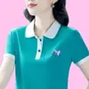 Nueva camiseta polo deportiva de verano con bordado, camiseta de manga corta para mujeres de mediana edad, elegante y rejuvenecedora, top de cuello de moda