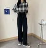 Jeans Negros de Pierna Recta para Mujer Cintura Alta 2021 Nuevo Estilo Coreano Primavera y Otoño Sueltos Talla Grande Adelgazantes Pantalones de Pierna Ancha