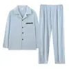 Pijama Jacquard de Algodón Nube para Hombre Primavera/Verano Cárdigan Manga Larga Pantalón Largo Conjunto de Dos Piezas Casual Sencillo Ropa de Casa Se Puede Usar al Aire Libre