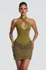Vestido Corto Estilo Europeo y Americano 2026 con Cuello Halter, Corte Cruzado en el Busto y Cintura Fruncida, Corte Ajustado para Fiestas, Citas y Banquetes Ropa de Mujer