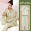 Pijama de Encaje de Alta Gama para Mujer con Pantalones Cortos, Cardigan Fino de Primavera, Otoño y Verano, Traje Sencillo Retro Verde para el Hogar