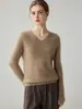 Suéter minimalista 100% cachemira pura para mujer, cuello en V, tejido trenzado, jersey, perfecto como capa interior, versátil para otoño e invierno