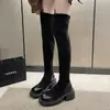 Punta cuadrada tacón grueso otoño moda europea y americana 2026 calcetines elásticos botas adelgazantes botas tacones altos de mujer gamuza botas largas hasta la rodilla tela