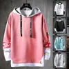 Fake Two-piece Sweatshirt Homens Primavera e Outono Nova Coreana Moda Jaqueta com capuz Jovens Bonitos Estudantes Roupas Homens