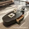 Mesa de centro irregular de diseño minimalista italiano, con forma de cacahuete y cajones de almacenamiento, combinada con una mesita auxiliar de cristal para formar un juego completo de mesa de centro para sala de estar