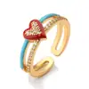 Anel de Coração de Amor Transfronteiriço Europeu e Americano Ajustável Feminino de Alta Qualidade Esmalte Francês Óleo de Gotejamento Cravejado com Strass Anel de Dedo Em Estoque Atacado