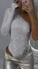 Primavera/Verano 2025 Europeo y Americano Transfronterizo Sitio Independiente de Amazon Wish Chica Popular Sexy de un Solo Hombro Ajustado Top con Pedrería y Lentejuelas