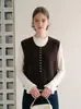 Chaleco cárdigan de punto en capas de moda estilo coreano para mujer, otoño e invierno, chaleco sin mangas elegante y adelgazante 2396